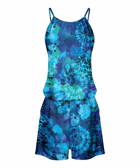 Lily | Blue & Green Tie-Dye Thin-Strap Sleeveless Romper - Women 1 Lily | Blue & Green Tie-Dye Thin-Strap Sleeveless Romper - Women