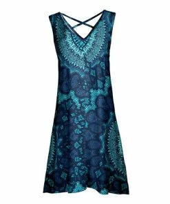 Lily | Aqua & Blue Geometric Crisscross-Back Sleeveless Dress - Women & Plus