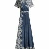 Lily | Blue & Beige Floral Short-Sleeve Wrap Maxi Dress - Women & Plus