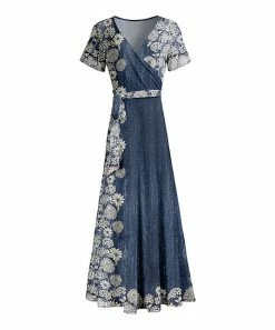 Lily | Blue & Beige Floral Short-Sleeve Wrap Maxi Dress - Women & Plus