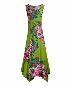 Lily | Green & Pink Floral Sleeveless Handkerchief Maxi Dress - Women