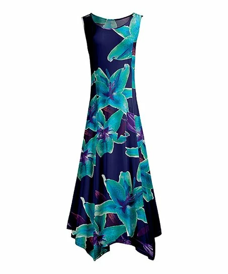 Lily | Blue & Purple Floral Sleeveless Handkerchief Maxi Dress - Women & Plus 1 Lily | Blue & Purple Floral Sleeveless Handkerchief Maxi Dress - Women & Plus