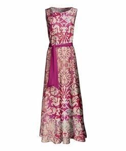 Lily | Fuchsia & Cream Floral Damask Sleeveless Maxi Dress - Plus