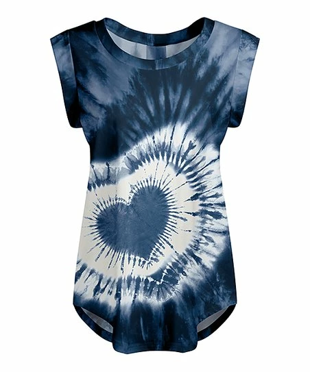 Lily | Blue & White Tie-Dye Heart Cap-Sleeve Dolman Top - Women & Plus 1 Lily | Blue & White Tie-Dye Heart Cap-Sleeve Dolman Top - Women & Plus