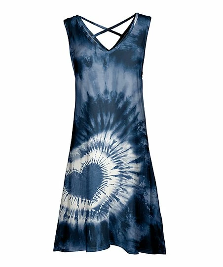 Lily | Navy & White Tie-Dye Heart Crisscross-Back Sleeveless Dress - Women & Plus 1 Lily | Navy & White Tie-Dye Heart Crisscross-Back Sleeveless Dress - Women & Plus