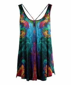 Lily | Aqua & Turquoise Abstract Back-Tie Sleeveless Tunic - Women