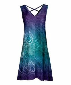 Lily | Blue & Purple Peacock Crisscross-Back Sleeveless Dress - Women & Plus