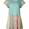 Lily | Hayley Blue & Pink Floral Patchwork Flutter-Sleeve Tunic - Women & Plus