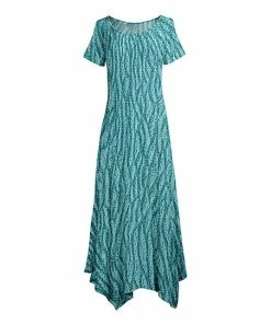 Lily | Blue & Teal Abstract Short-Sleeve Handkerchief Maxi Dress - Women