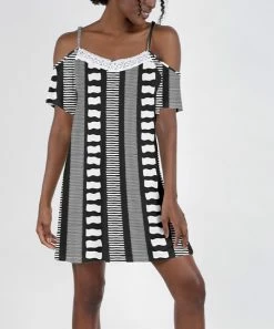 Lily | Black & White Geometric Cutout Shift Dress - Women