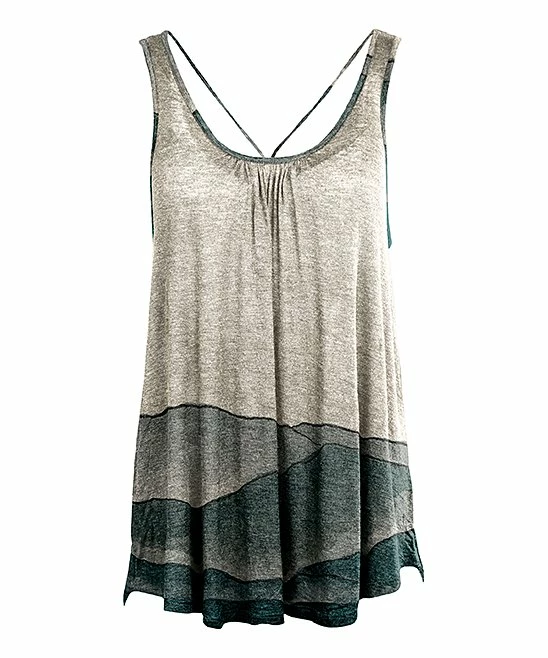 Lily | Beige & Teal Mountain Criss-Cross Cutout Tunic - Women 1 Lily | Beige & Teal Mountain Criss-Cross Cutout Tunic - Women