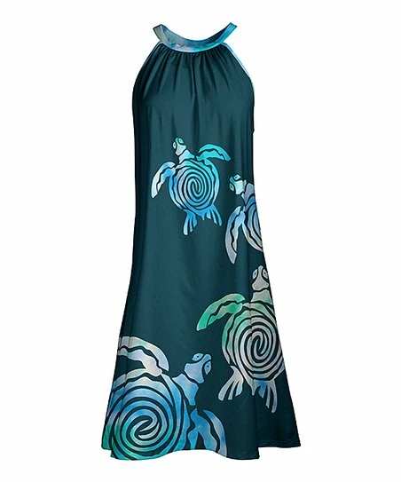 Lily | Teal & Aqua Turtle Sleeveless Yoke Dress - Women 1 Lily | Teal & Aqua Turtle Sleeveless Yoke Dress - Women