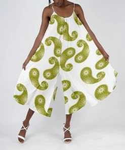 Lily | White & Green Paisley Palazzo Jumpsuit - Plus