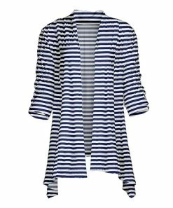 Lily | Navy & White Stripe Sidetail Cardigan - Women
