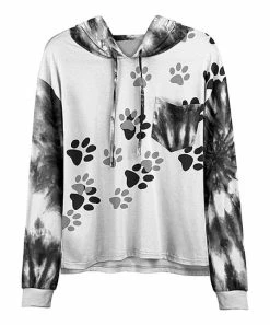 Lily | White & Black Paw Print Pocket Hoodie - Women & Plus