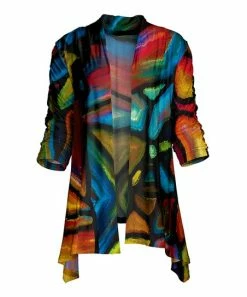 Lily | Red & Blue Abstract Open Cardigan - Plus