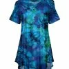 Lily | Blue & Green Tie-Dye Short-Sleeve V-Neck Tunic - Plus