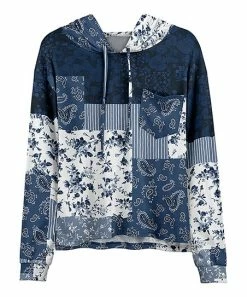 Lily | Blue & White Floral Patchwork Chest-Pocket Hoodie - Women & Plus