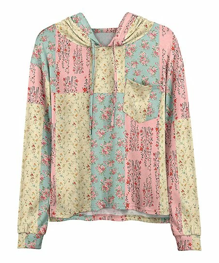 Lily | Pink & Yellow Floral Patchwork Chest-Pocket Hoodie - Women & Plus 1 Lily | Pink & Yellow Floral Patchwork Chest-Pocket Hoodie - Women & Plus