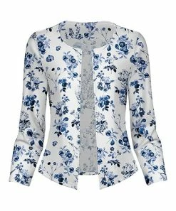 Lily | White & Blue Floral Open Jacket - Women & Plus