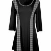 Lily | Black & White Houndstooth Three-Quarter Sleeve Pleated Tunic - Women