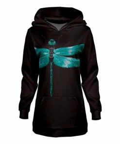Lily | Black & Turquoise Dragonfly Hoodie - Women & Plus