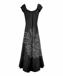 Lily | Black & White Floral Puff-Sleeve A-Line Dress - Plus