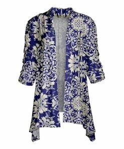 Lily | Navy & White Floral Sidetail Open Cardigan - Plus