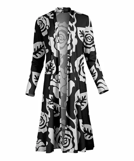 Lily | Black & White Floral Open Duster - Women 1 Lily | Black & White Floral Open Duster - Women