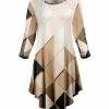 Lily | Beige & Black Geometric Three-Quarter Sleeve Curved-Hem Dress - Plus