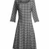 Lily | White & Black Houndstooth Three-Quarter Sleeve A-Line Dress - Women & Plus
