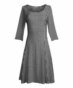 Lily | White & Black Houndstooth Three-Quarter Sleeve A-Line Dress - Women & Plus