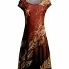 Lily | Rust & Brown Leaf Cap-Sleeve Dress - Plus