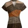 Lily | Brown & Orange Color Block Short-Sleeve Surplice Tunic - Women & Plus