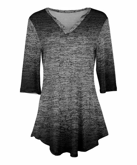 Lily | Gray & Black Abstract Three-Quarter Sleeve V-Neck Tunic - Women & Plus 1 Lily | Gray & Black Abstract Three-Quarter Sleeve V-Neck Tunic - Women & Plus