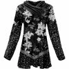 Lily | Black & White Floral Button-Accent Cowl Neck Tunic - Plus