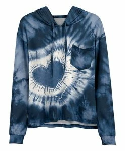 Lily | Navy & White Tie-Dye Heart Chest-Pocket Hoodie - Women & Plus