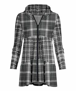 Lily | Gray & White Plaid Tiered Zip-Up Hoodie - Women & Plus