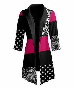 Lily | Black & Fuchsia Polka Dot & Floral Longline Blazer - Plus