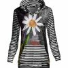 Lily | White & Black Floral Stripe Hoodie - Plus