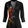 Lily | Black & Red Floral Oversize-Button Blazer - Plus