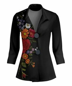 Lily | Black & Red Floral Oversize-Button Blazer - Plus