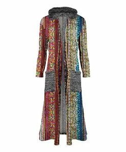 Lily | Red & Blue Pixel Stripe Patch-Pocket Hooded Open Duster - Women & Plus