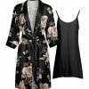 Lily | Black & Pink Floral Robe & Nightgown - Women