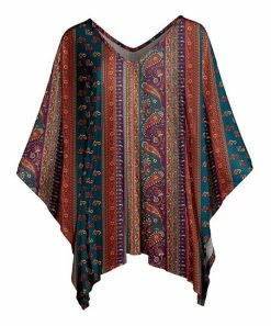 Lily | Teal & Copper Paisley Cape-Sleeve Top - Women