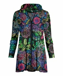 Lily | Black & Purple Floral Tiered Zip-Up Hoodie - Women & Plus