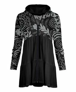 Lily | Black & Gray Geometric Tiered Zip-Up Hoodie - Women & Plus