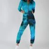 Lily | Blue & Black Tie-Dye Zip-Up Hooded Jumpsuit - Plus
