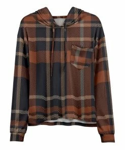 Lily | Rust & Navy Plaid Chest-Pocket Hoodie - Women & Plus