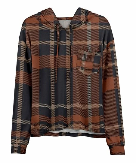 Lily | Rust & Navy Plaid Chest-Pocket Hoodie - Women & Plus 1 Lily | Rust & Navy Plaid Chest-Pocket Hoodie - Women & Plus